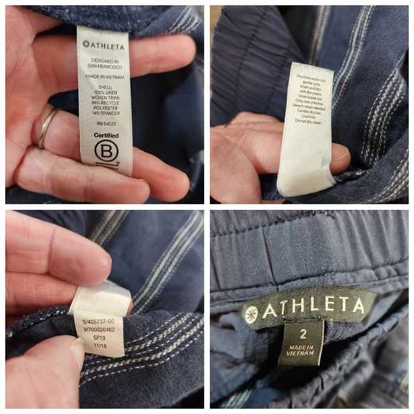 Athleta Navy Blue White Stripe Drawstring Cabo Linen Shorts Size 2 - Picture 4 of 16